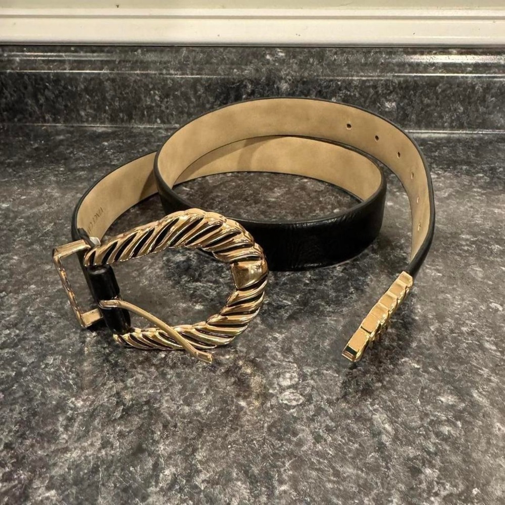 Vince Camuto Black and Gold Braided Belt Gold Buckle Accents Classic Minimal
